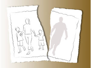 family on a white torn paper background